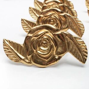 Vintage Gold Brass Rose Napkin Rings | Flower Brass Napkin Holders | Set of 4